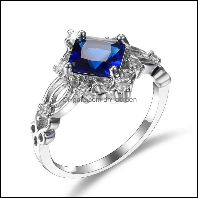 wedding rings exquisite silver plated womens ring princess cut blue zircon crystal bridal engagement jewelry fashion giftswedding