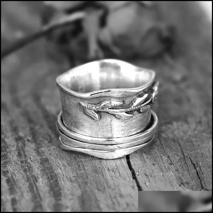 Wedding Rings Gothic Rose Figet Spinner For Women Men Rotate Anti Stress Anxiety Ring Hip Hop Punk Finger Vintage Jewelry GiftWedding