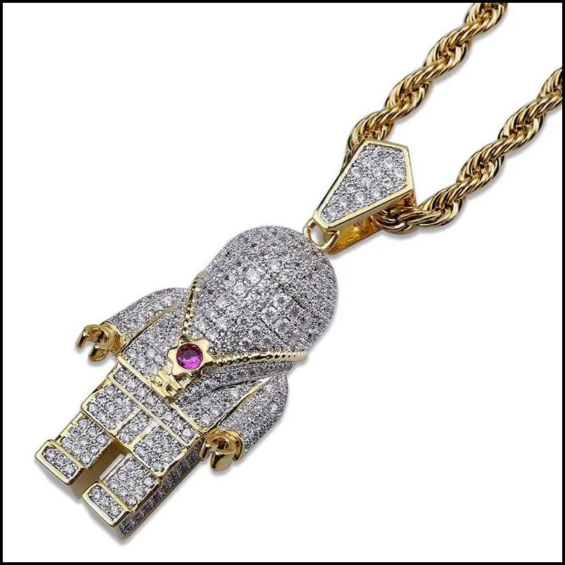 Hip Hop Jewelry Zircon Astronaut Iced Out Cool Mens Pendant Necklace Gold Chain For Men Fashion Necklace