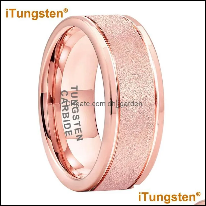 wedding rings itungsten 8mm rose gold plated sandblasted tungsten ring for men women engagement band fashion jewelry comfort fitwedding