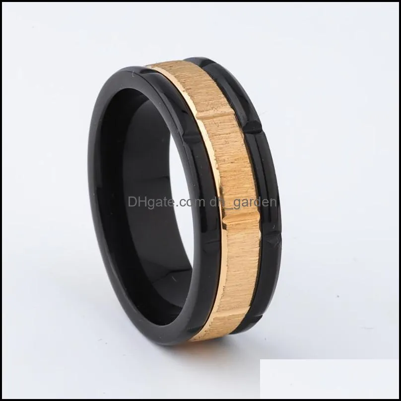 Wedding Rings 8mm Black Gold Color Men`s Spinner Ring Rotatable Band Fashion Classic Man Gent`s Party JewelryWeddingWeddingWedding B