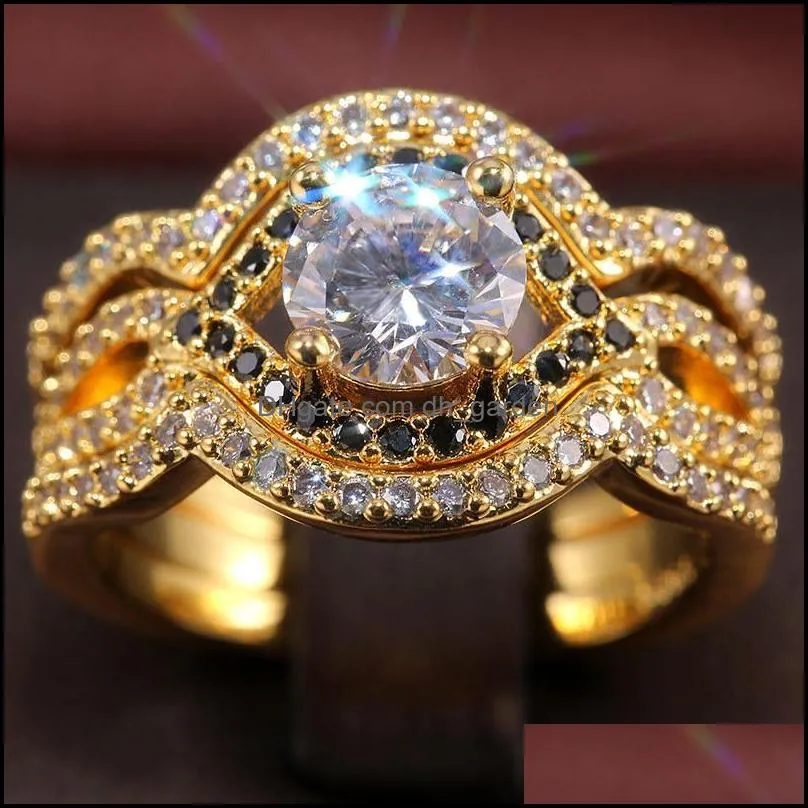 wedding rings luxury 3pcs/set cubic zirconia for women jewelry /gold finger engagement set female anelweddingwedding brit22