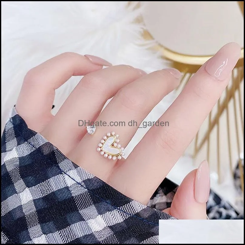 wedding rings gold color copper metal design sense pearl natural shell love open ring temperament fairy exquisite for womenwedding