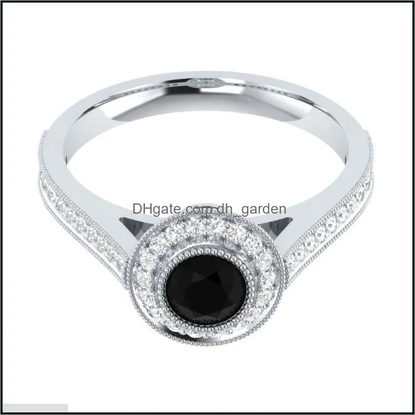 Wedding Rings Classic White Gold Round Cut Black Zircon OL Exquisite Simple Crystal Lover`s Jewelry GiftsWedding Brit22