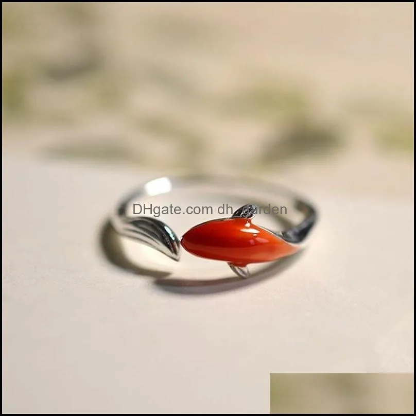 Wedding Rings Auspicious Gradient Fortune Koi Red Epoxy Silver Color Copper Adjustable Finger For Women Simple Korean Jewelry GiftsWedding