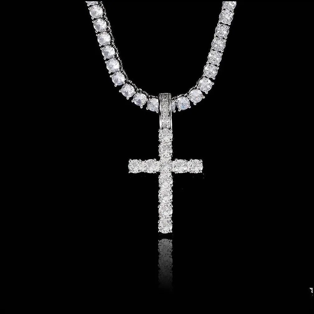 Mens cross diamond pendant full of zircon solid trumpet see detial designer chain necklace choker European American ornaments