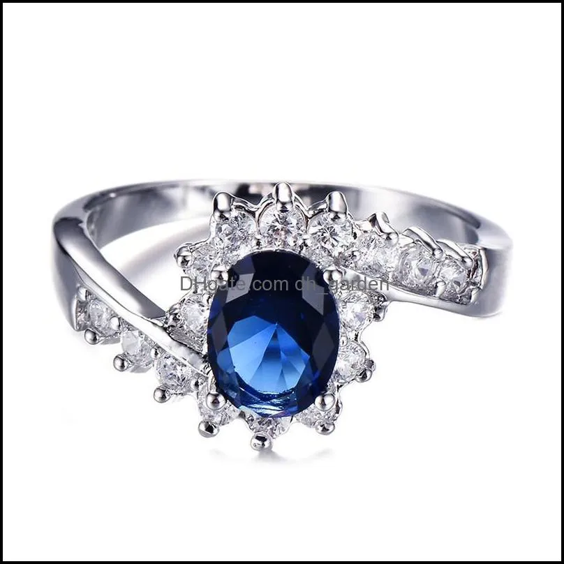 Wedding Rings Rainbow Crystal Purple Zircon Ring White Blue Opal Oval Stone Classic Silver Color Engagement For Women GiftsWedding