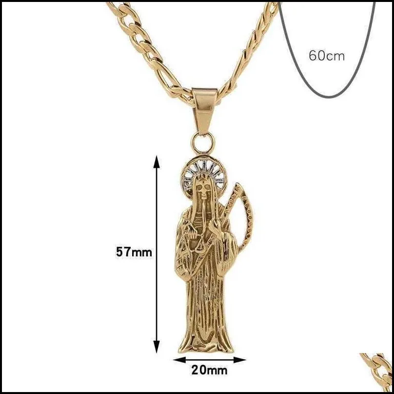 Classic Retro Death Of Angel Santa Muerte Mens Necklace 316L Stainless Steel Jewelry Men Party Gifts