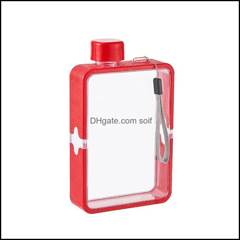 Square Outdoor Sports Plastic Kettle Red Blue A5 380ml Portable Plastic Water Cup Creative Paper Drinks Bottle