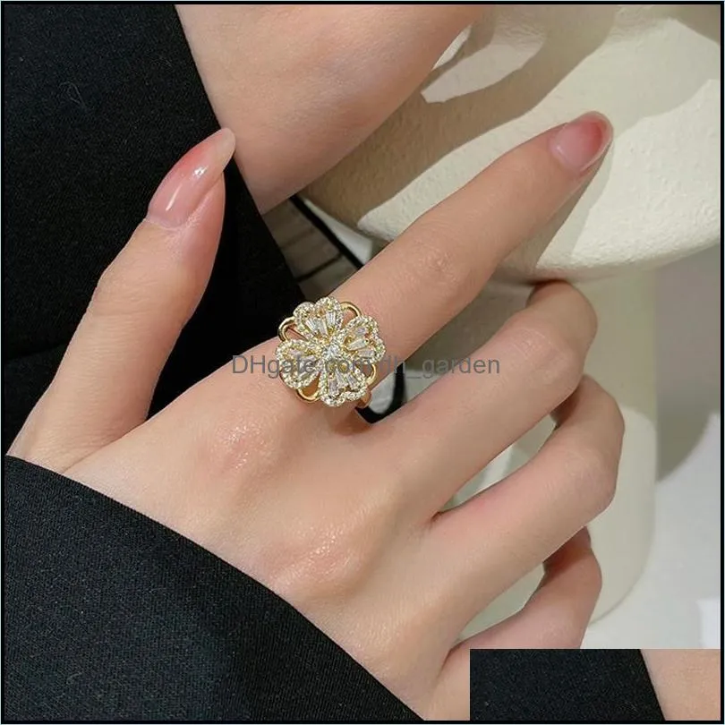 Wedding Rings Rotatable Four Heart Ring For Women Luxury CZ Engagement Female Valentine`s Day GiftWedding Brit22
