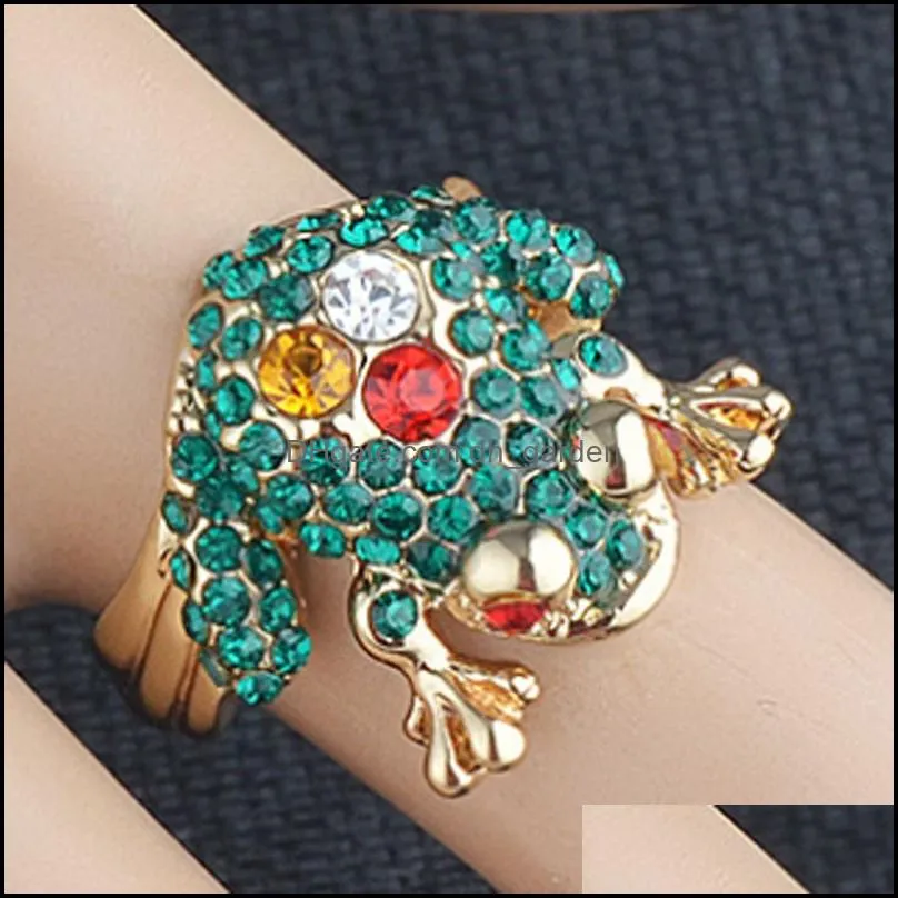 wedding rings zlxgirl jewelry two mixed colorful rhinestone crystal frog animal fashion womens gold finger anel