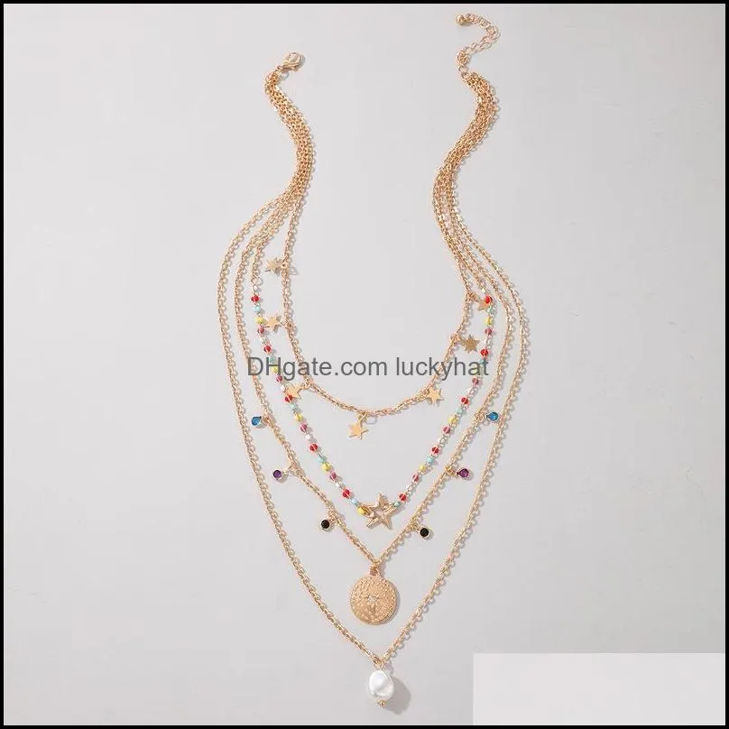 women bohemian multi layer necklaces star colorful beads coin pearl pendant choker summer beach fashion necklace statement jewelry