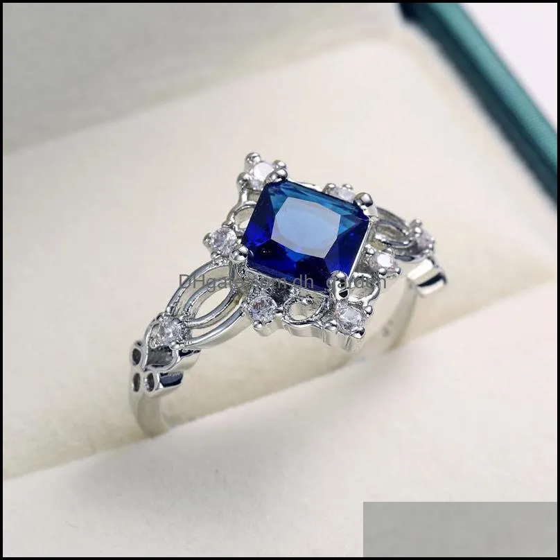 wedding rings exquisite silver plated womens ring princess cut blue zircon crystal bridal engagement jewelry fashion giftswedding