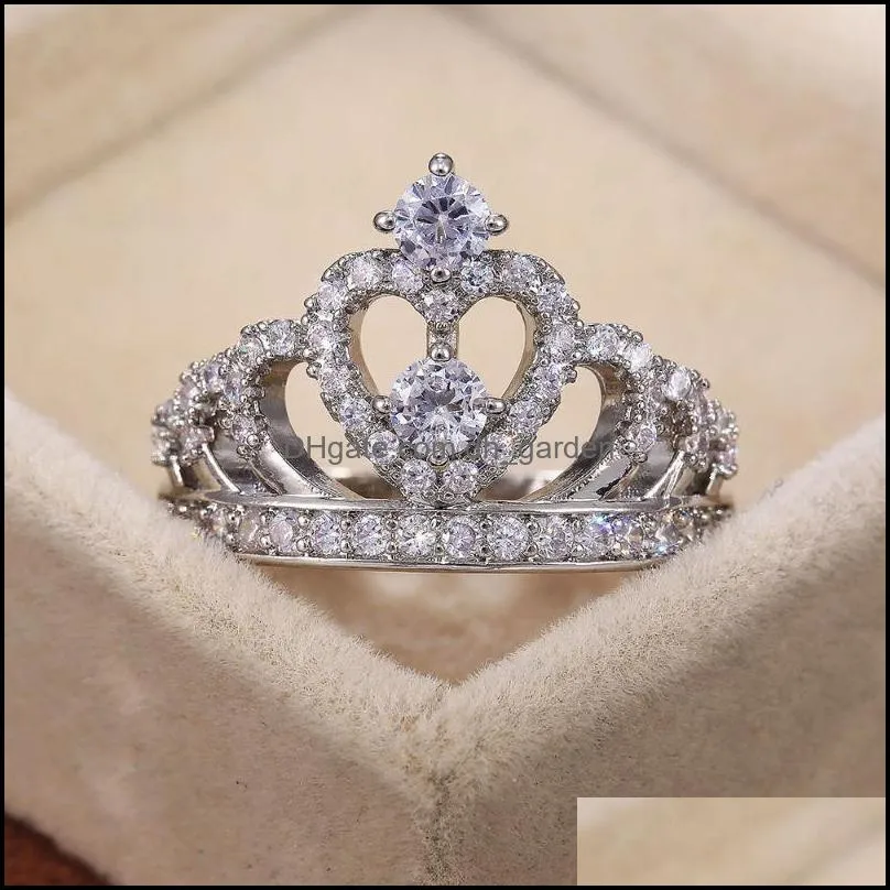 wedding rings princess crown for women cubic zirconia micro pave setting engagement female anel accessoriesweddingwedding brit22