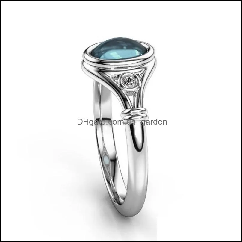 Wedding Rings Oval Blue Stone Vintage For Women Shiny Cubic Zirconia Crystal Engagement Female Jewelry AnelWedding Brit22