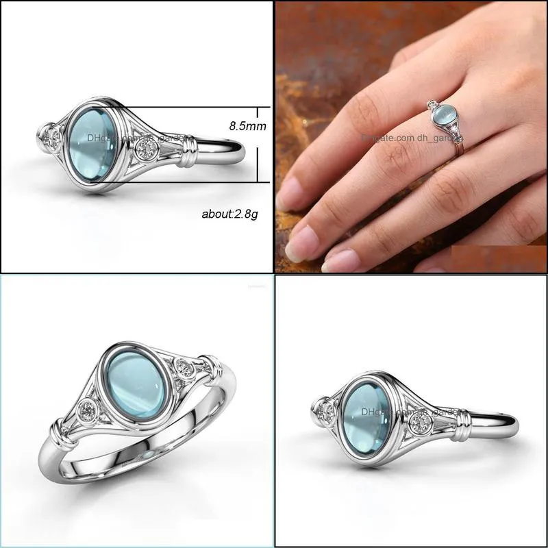 Wedding Rings Oval Blue Stone Vintage For Women Shiny Cubic Zirconia Crystal Engagement Female Jewelry AnelWedding Brit22