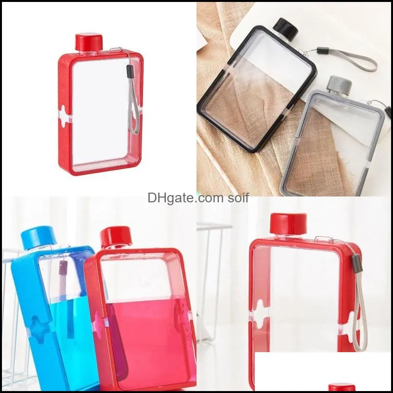 Square Outdoor Sports Plastic Kettle Red Blue A5 380ml Portable Plastic Water Cup Creative Paper Drinks Bottle