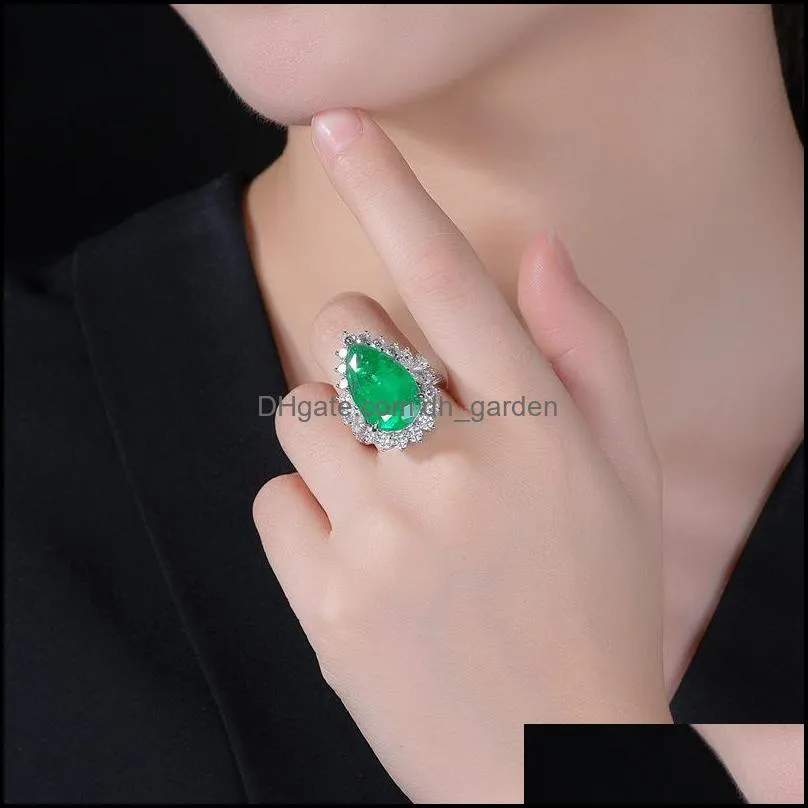 wedding rings high quality big water drop green cubic zirconia classic women engagement party jewelry bridal dress accessorieswedding
