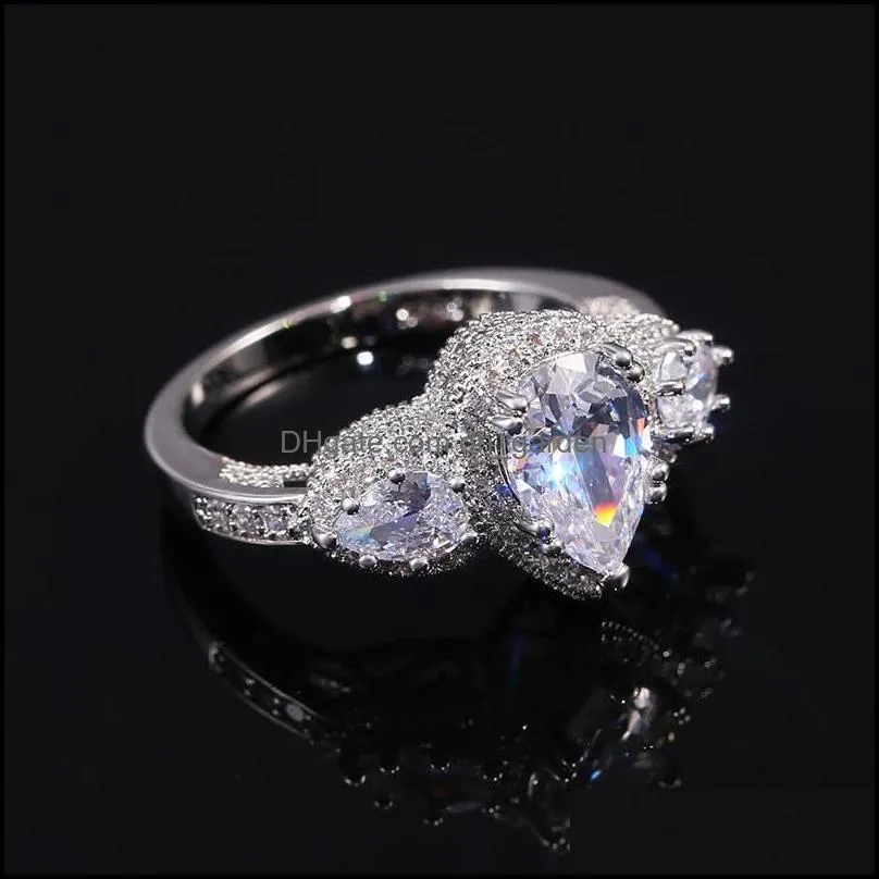 Wedding Rings Water Drop Cubic Zirconia For Women Shiny CZ Stone Engagement Female Fashion Jewelry Anel BagueWedding Brit22