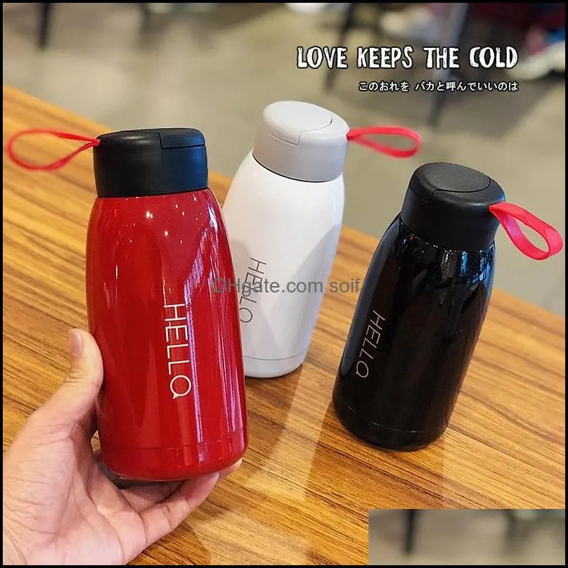 450ml Men Women Cup Simple Stainless Steel Vacuum Tumbler Hello English Letter Water Bottle