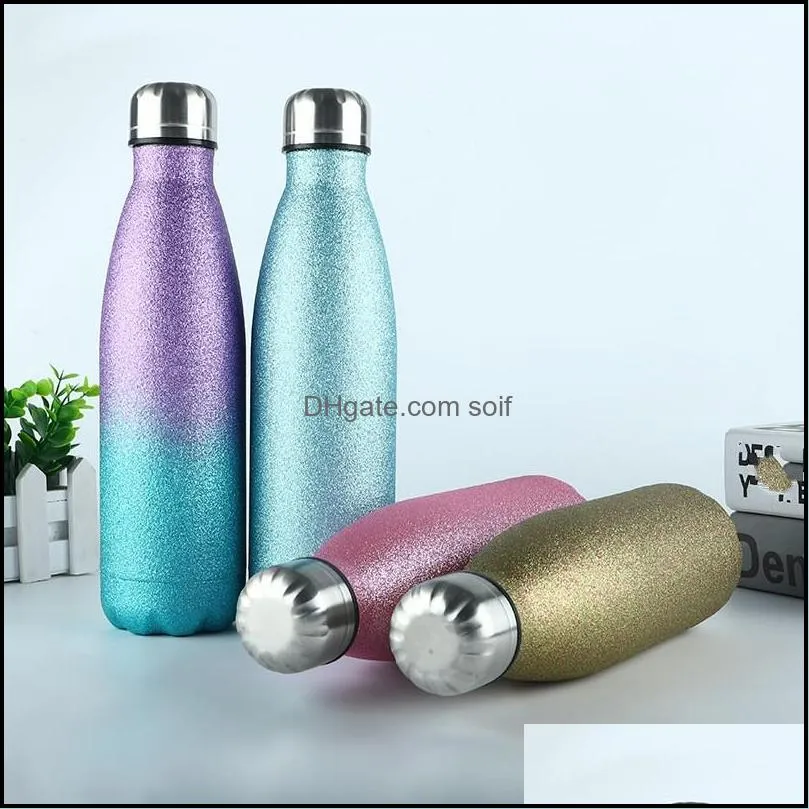 Glitter Gradients Coffee Drinks Cups 500ml Stainless Steel Water Bottles Vacuum Sports Double Deck Durable Mugs
