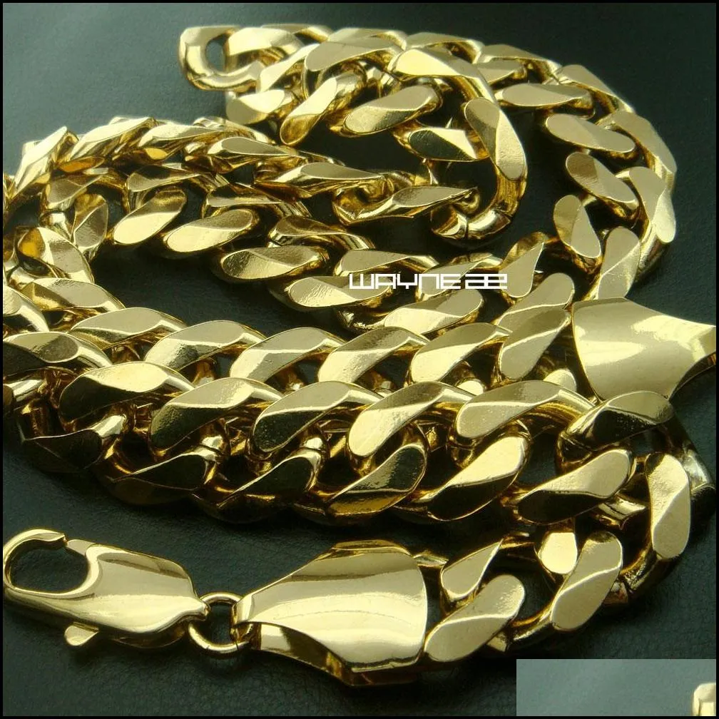Men`s 18k gold filled Solid Cuban Curb Chain necklace 60CM