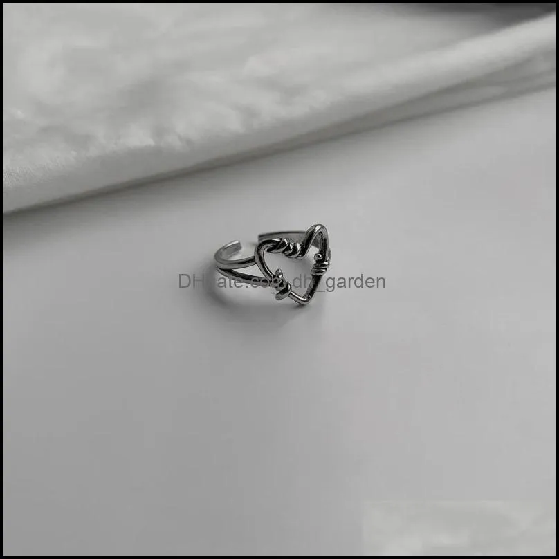 wedding rings retro silver color love heart hollow open ring female ins trend sweet elegant handmade hiphop fashion party