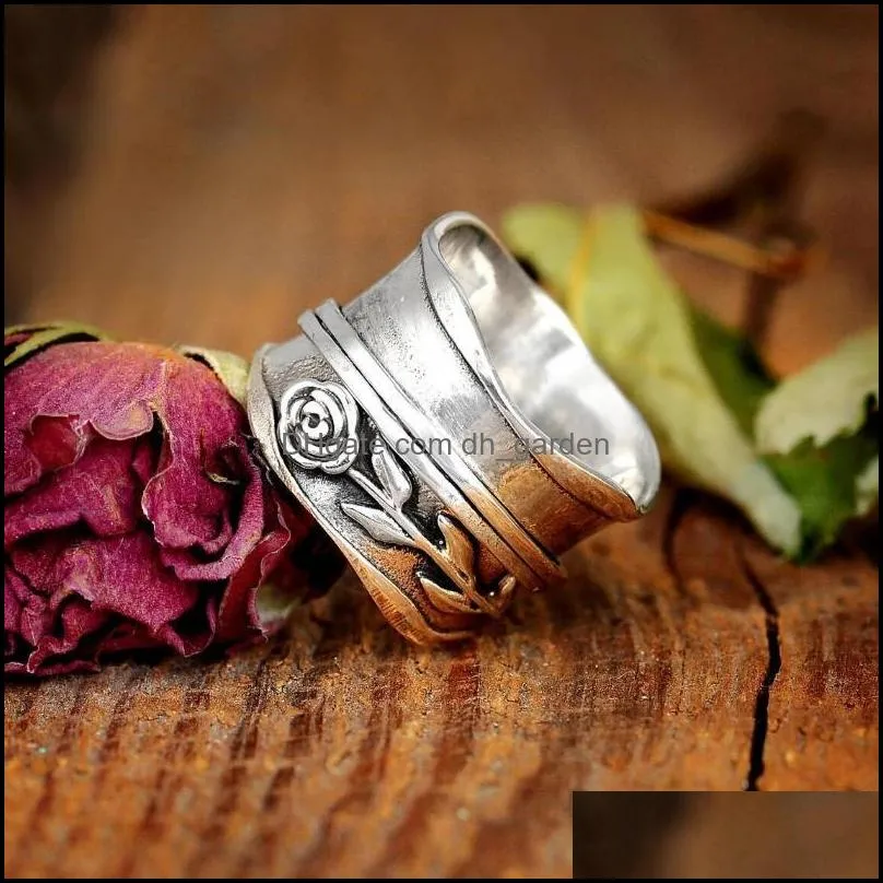 Wedding Rings Gothic Rose Figet Spinner For Women Men Rotate Anti Stress Anxiety Ring Hip Hop Punk Finger Vintage Jewelry GiftWedding