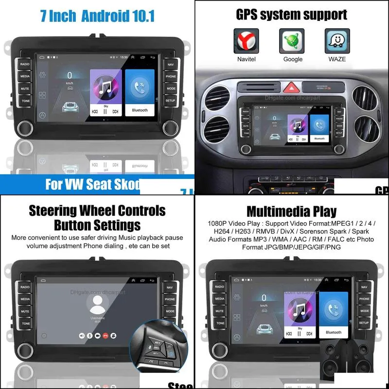 Car Radio Android 10.1 Multimedia Player 1G 16G 7 Inch For VW/ Seat Skoda Golf Passat 2 Din Bluetooth WiFi GPS