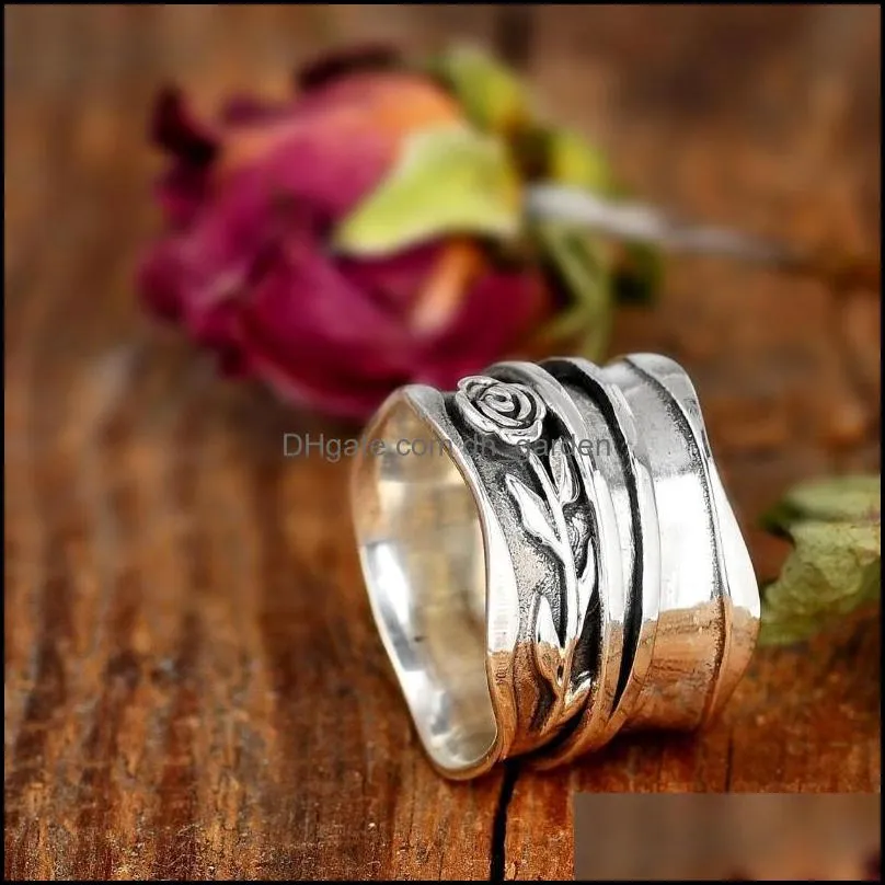 Wedding Rings Gothic Rose Figet Spinner For Women Men Rotate Anti Stress Anxiety Ring Hip Hop Punk Finger Vintage Jewelry GiftWedding