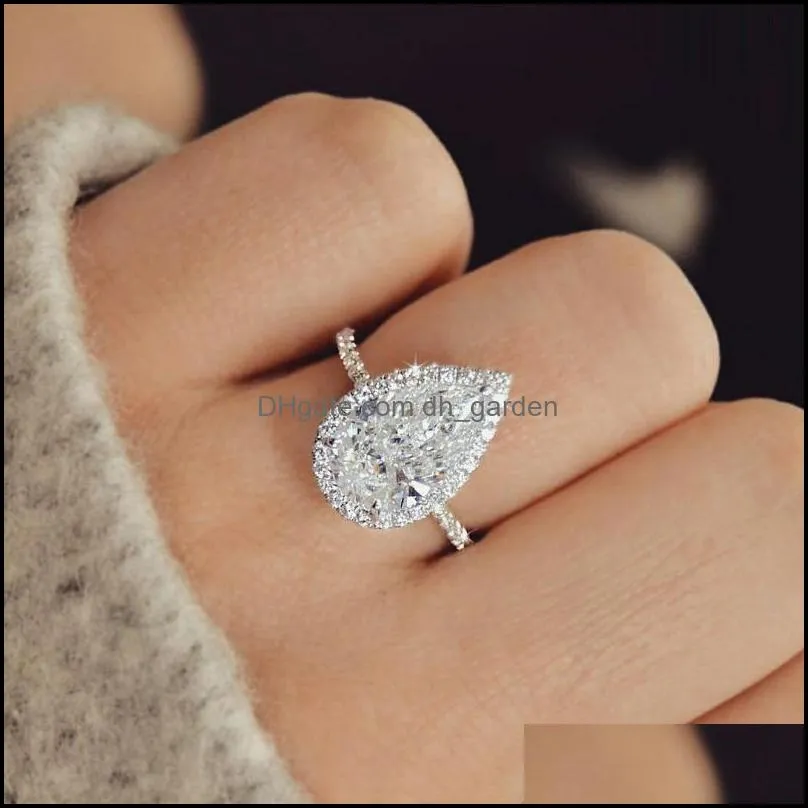 wedding rings silver color oval pear cut for women luxury promise engagement bridal jewelry cubic zirconia anniversary ringwedding