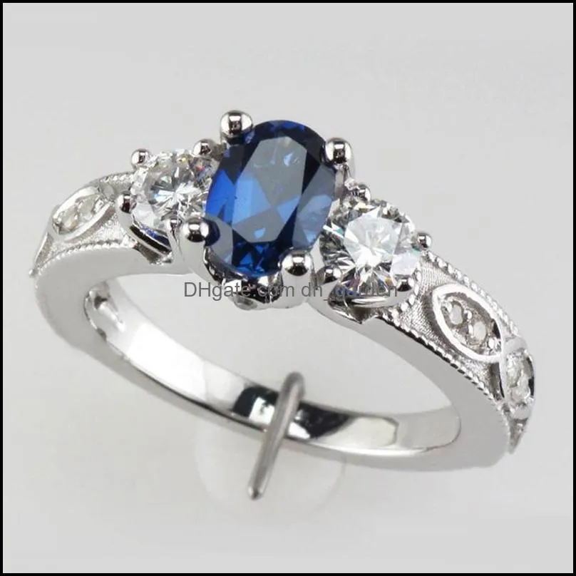 Wedding Rings Deep Blue Stone Wholesale Women Finger Ancient Pattern Mysterious Charm Jewelry With Size 6-10Wedding Brit22