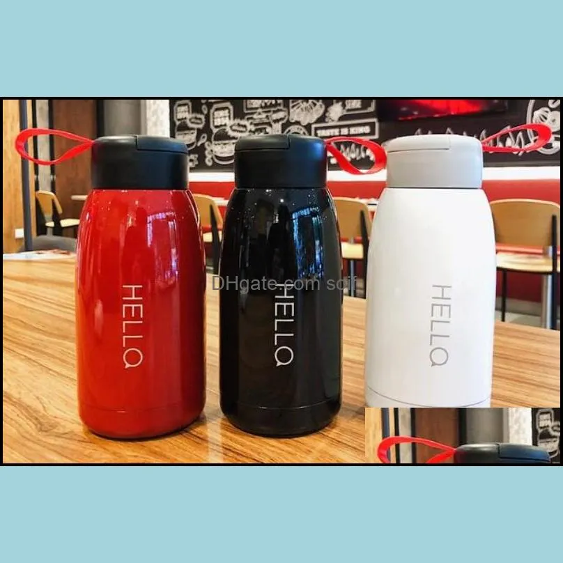 Three Colors 450ml Sports Cup Hello English Letter Water Bottles Easy To Carry Stainless Steel Vacuum Tumbler