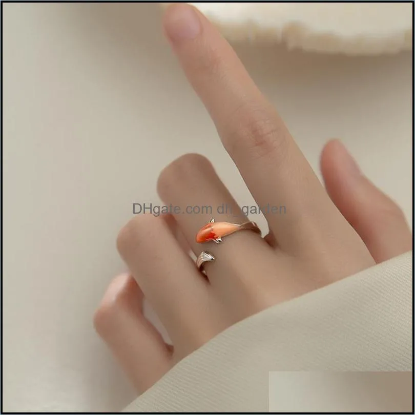 Wedding Rings Auspicious Gradient Fortune Koi Red Epoxy Silver Color Copper Adjustable Finger For Women Simple Korean Jewelry GiftsWedding