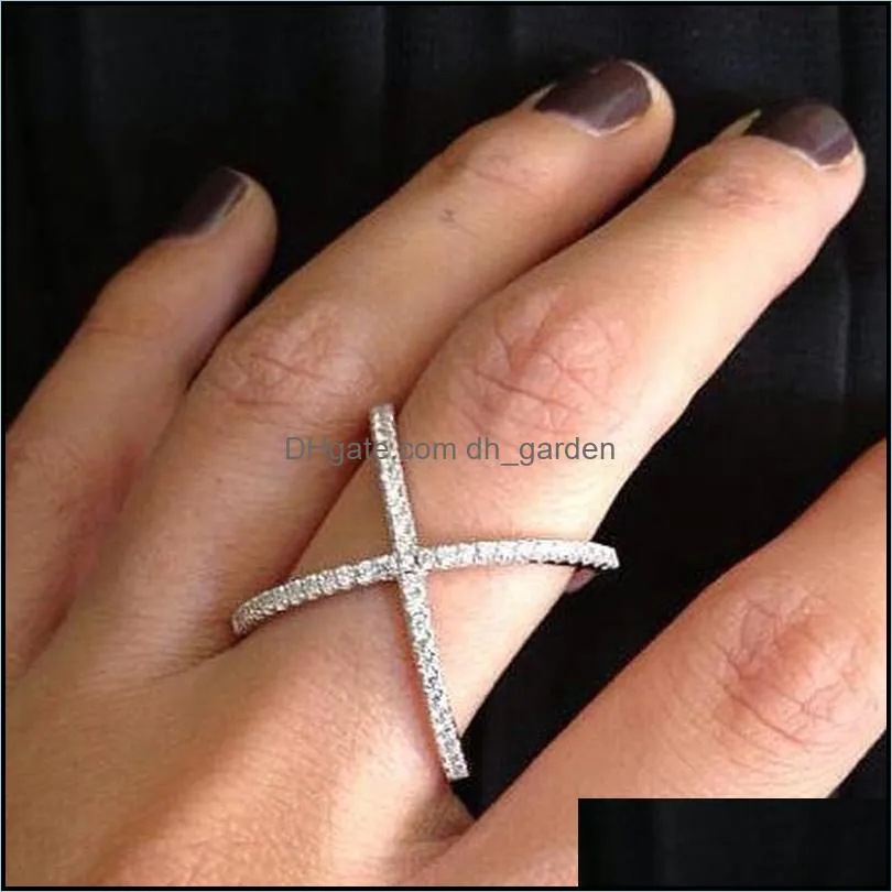 wedding rings handmade silver color criss cross x thin zircon women micro pave ringweddingwedding brit22