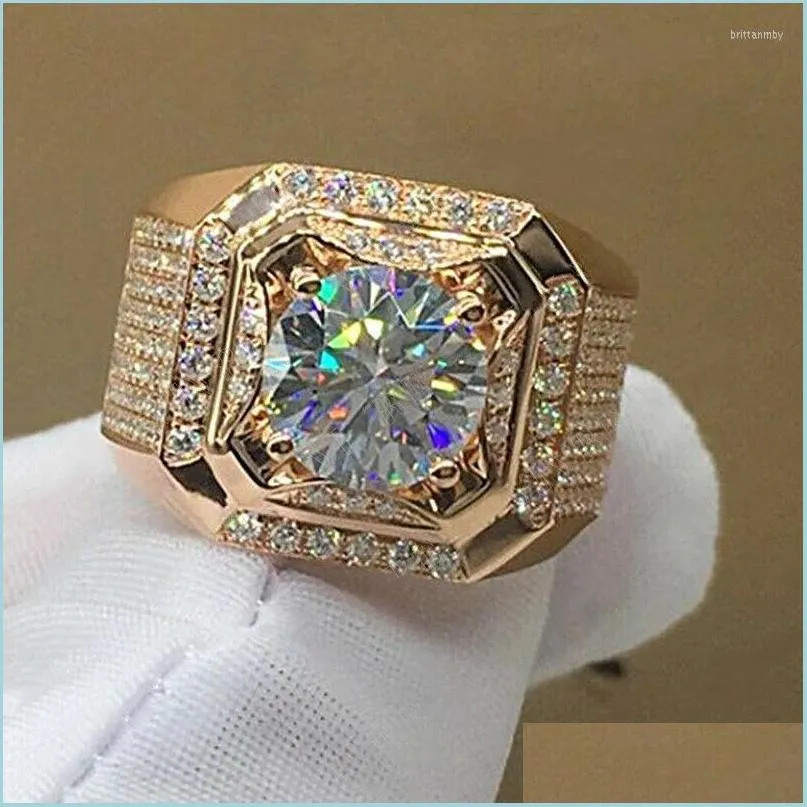 Wedding Rings Luxurious Men`s Rose Gold Natural Birthstone Crystal Ring Boyfriend Anniversary Gift Banquet Engagement BandWedding