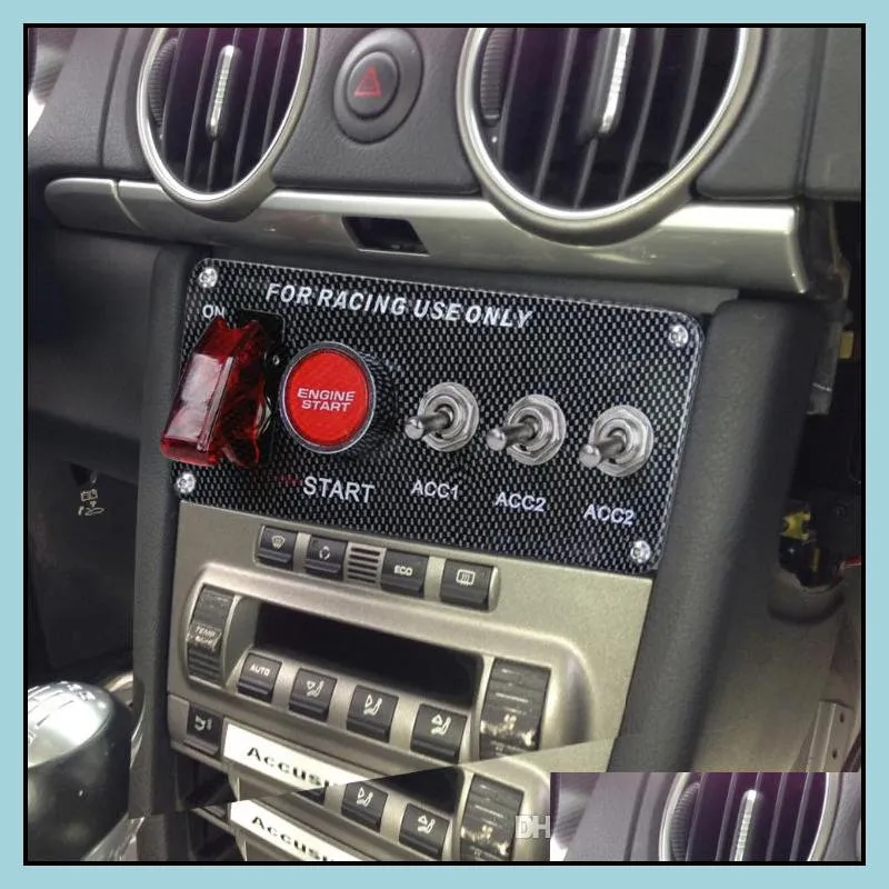 PQY RACING - Start Push Button LED Toggle Carbon Fiber Racing Car 12V LED Ignition Switch Panel Engine PQY-QT313