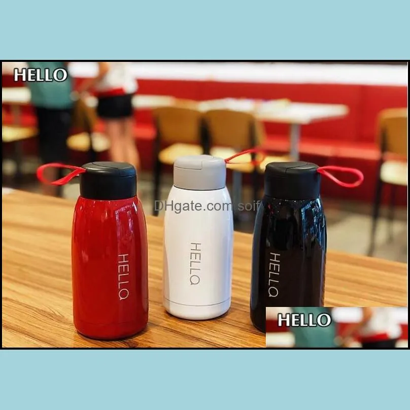 Three Colors 450ml Sports Cup Hello English Letter Water Bottles Easy To Carry Stainless Steel Vacuum Tumbler