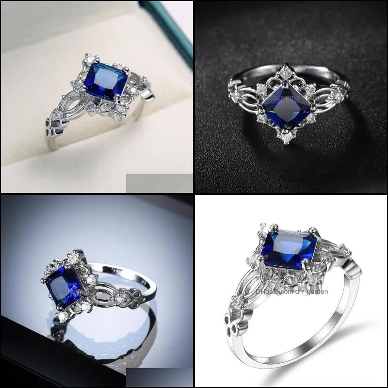 wedding rings exquisite silver plated womens ring princess cut blue zircon crystal bridal engagement jewelry fashion giftswedding