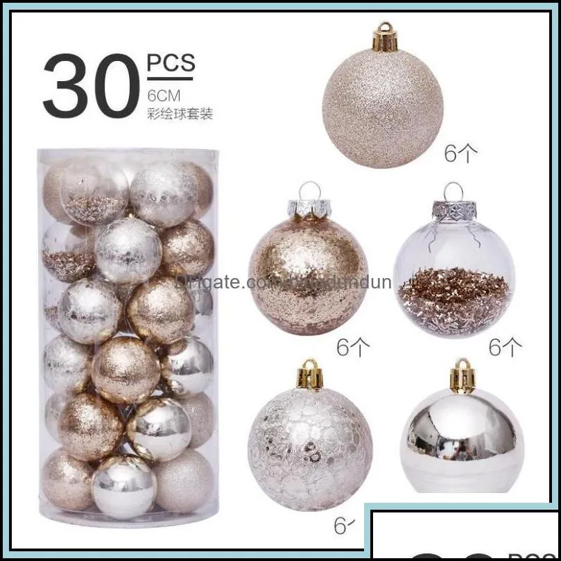 Party Decoration 30Pcs 6Cm Christmas Tree Decor Balls Glitter Blue Gold Plating Hanging Pendants Ball For Home Year Ornament Drop Del