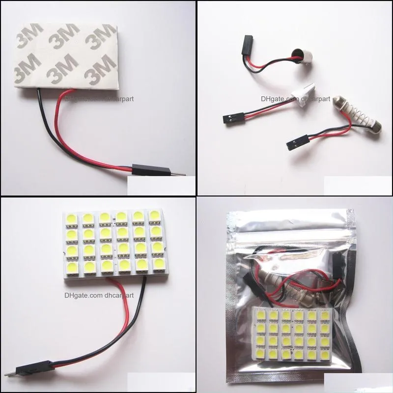 auto led light t10 ba9s festoon 5050chip 24smd 12v white color led panel dome ceiling light