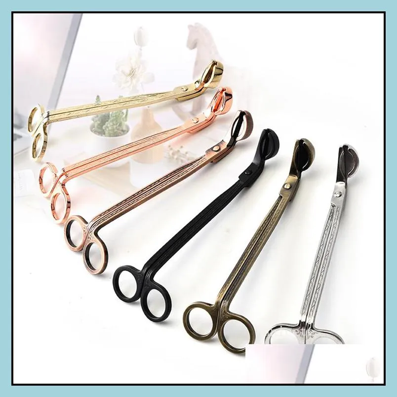 stock candle wick trimmer stainless steel candles scissors trim wick cutter snuffer round head 18cm black rose gold silver red zc845