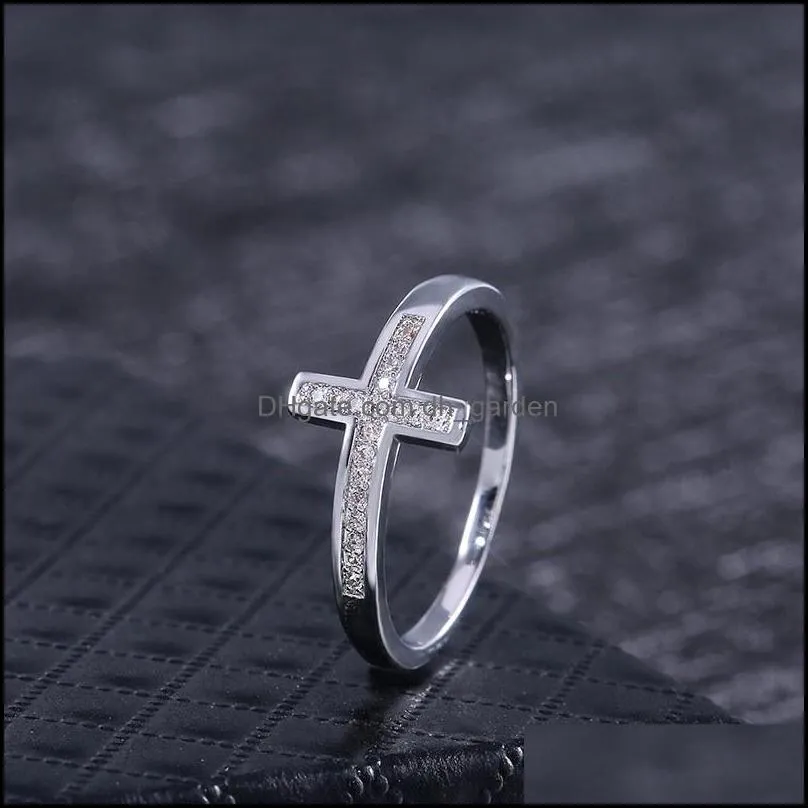 Wedding Rings Women`s Ring Exquisite Silver Plated Rhinestones Cross For Women Eternity Christian Fashion Party Gifts JewelryWedding
