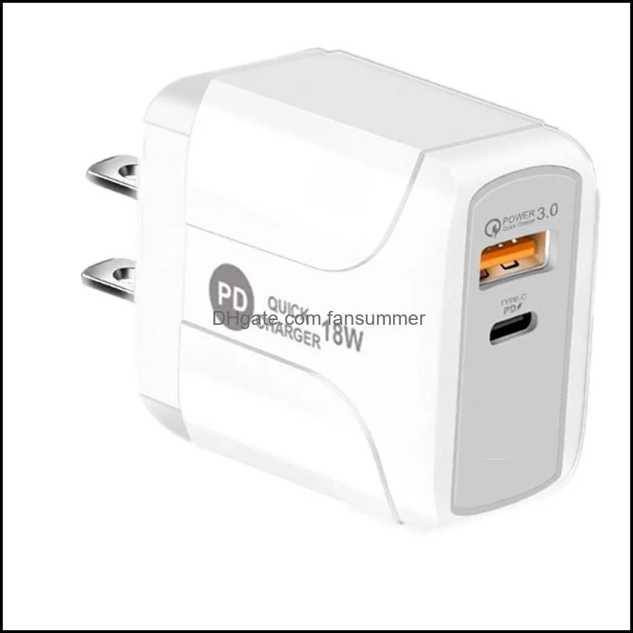 for iphone samsung lg fast charge wall  qc3 0 pd type c usb ac dual ports travel 18w 25w quick eu us uk plug 7 8 x 11 android