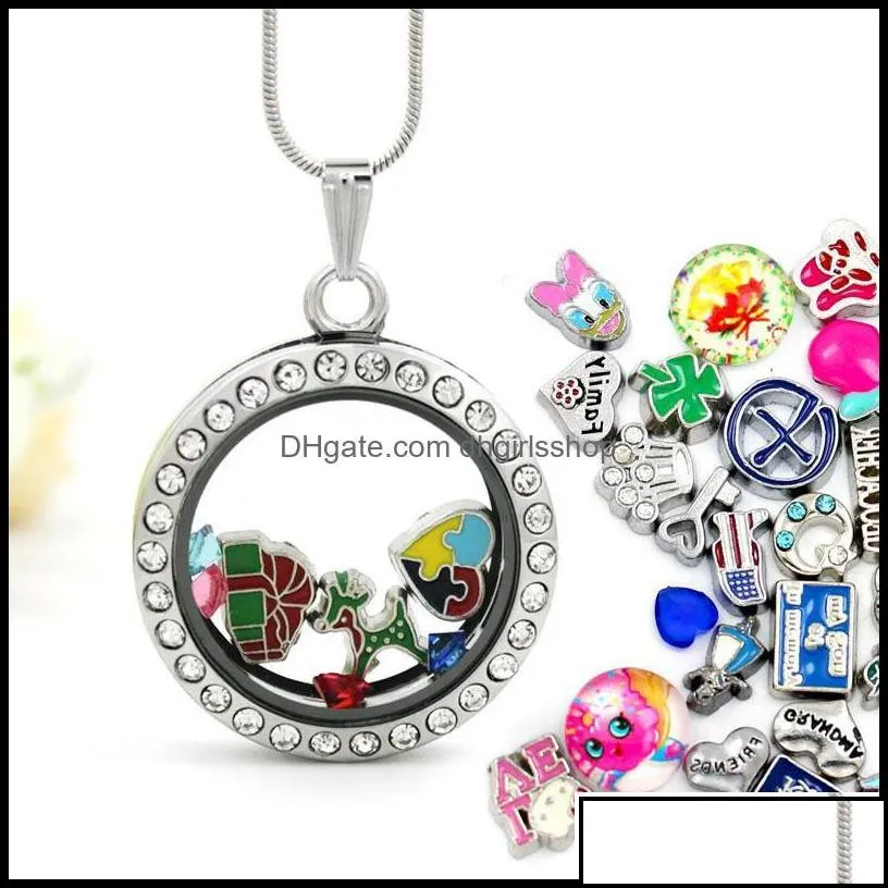 Pendant Necklaces Pendants Jewelry 30Mm Round Magnet Memory Po Magnetic Glass Living Floating Locket With Rhinestones Drop Delivery 2021