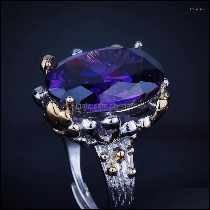 Wedding Rings Gothic Purple Crystal Stone Cocktail Party For Women Fashionable Personality Band Jewelry Banquet Gift Vintage Ring