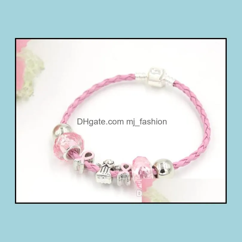  shipping newest breast cancer awareness european bead angel beads pink ribbon bracelets breast cancer bracelets