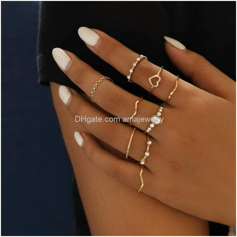 knuckle rings index finger rings hollow love rose gold ring sets for women and girlspack of 9