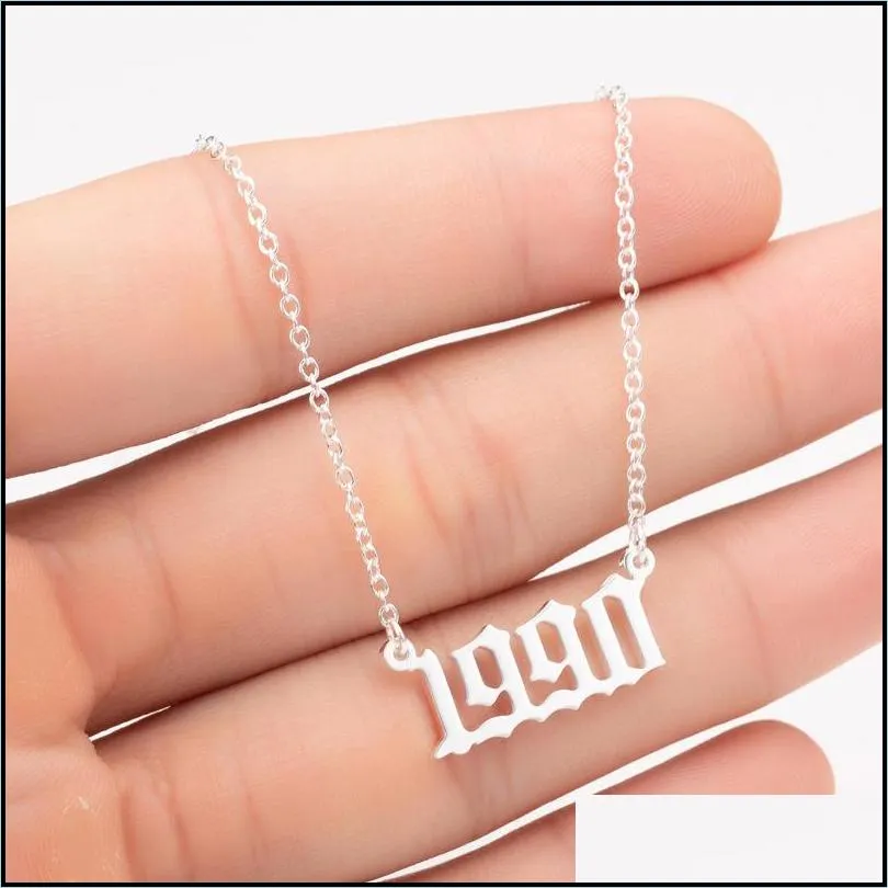 fashion birth years necklaces initial letter year number pendant birthday gift charm stainless steel necklace women jewelry