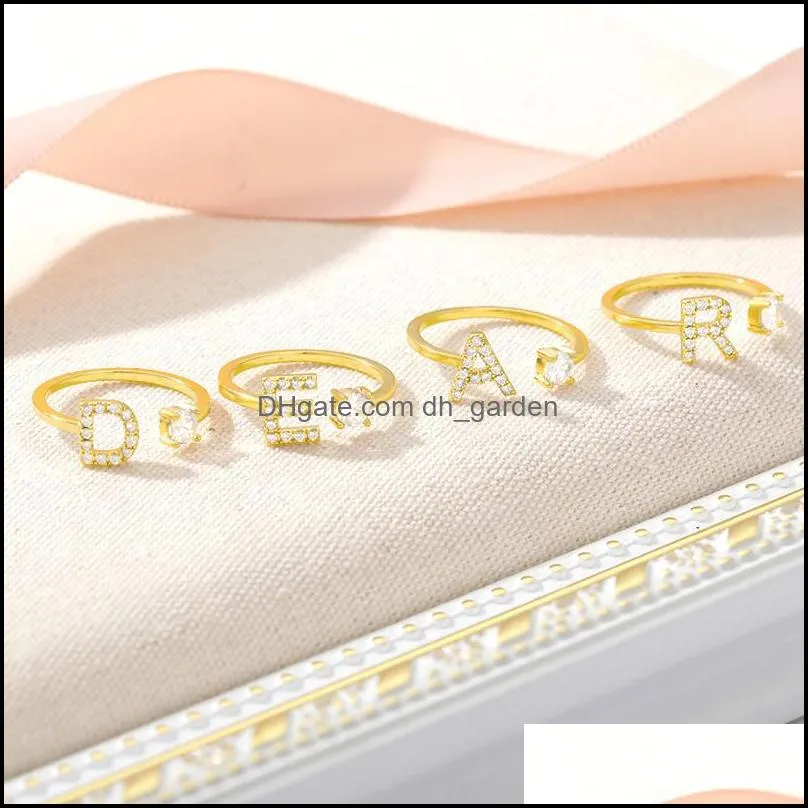 Wedding Rings Women`s Fashion A-Z Name Initials Ring Crystal Jewelry Stainless Steel Stackable Couple Alphabet Letter BFF GiftsWedding
